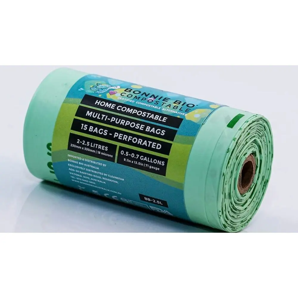 150x Bonnie Bio Compostable 2-2.5L Multi Purpose Bin/Garbage Bags Green Eco