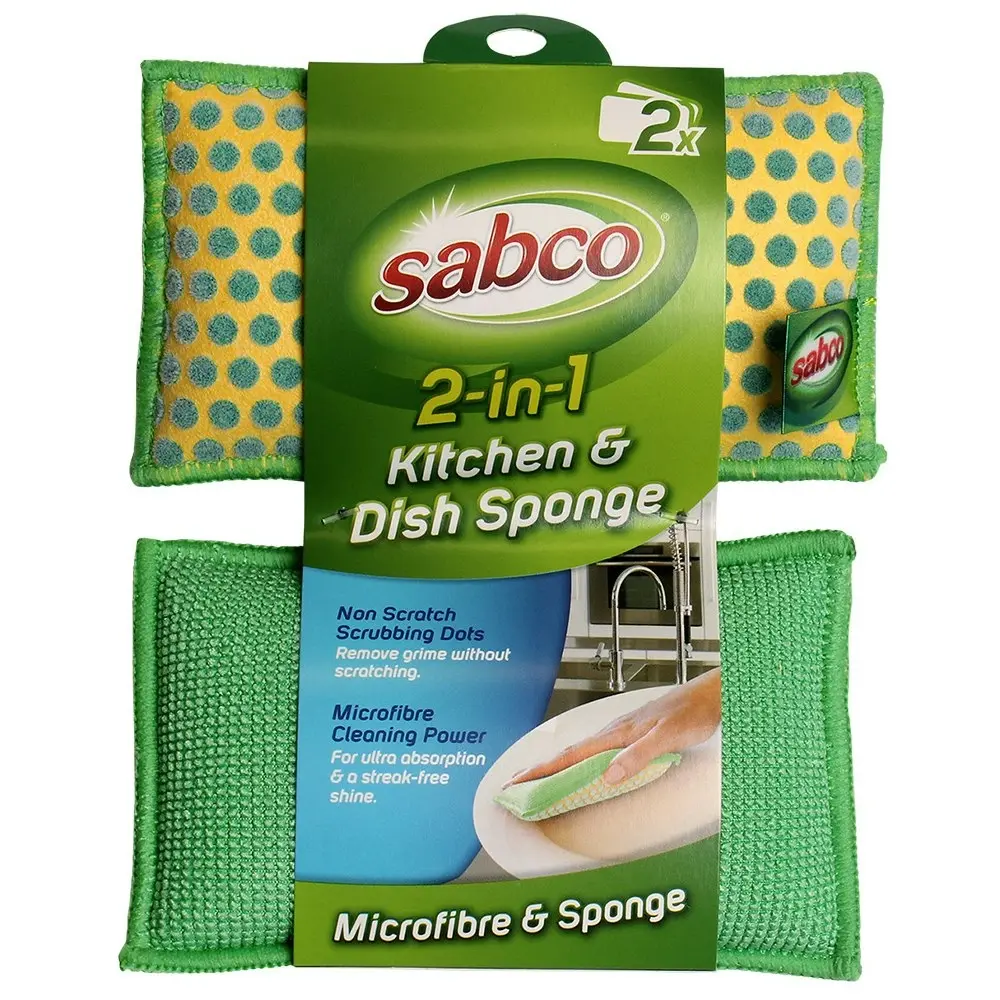 6pc Sabco 2 In 1 Kitchen & Dish Microfibre Sponge Dirt/Grime Cleaner/Scrubber