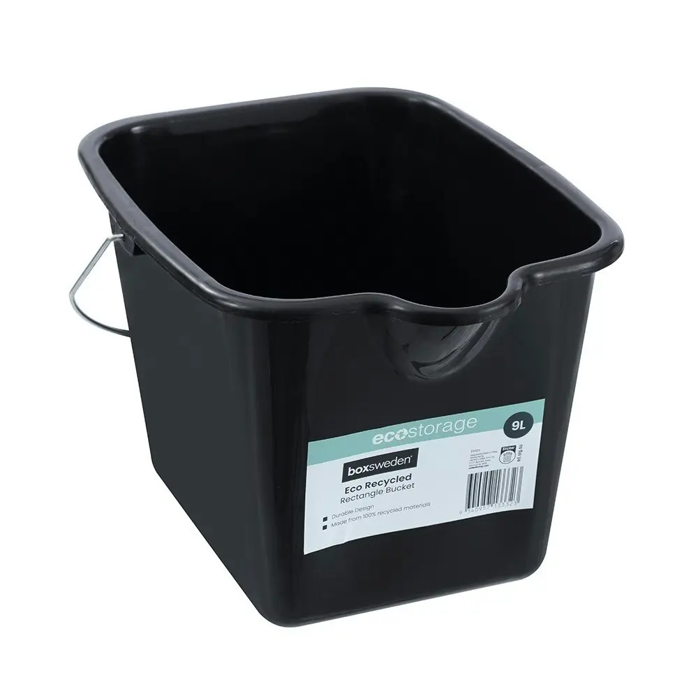 6x Boxsweden Eco Recycled Rectangle Cleaning Bucket w/ Handle 9L Assorted