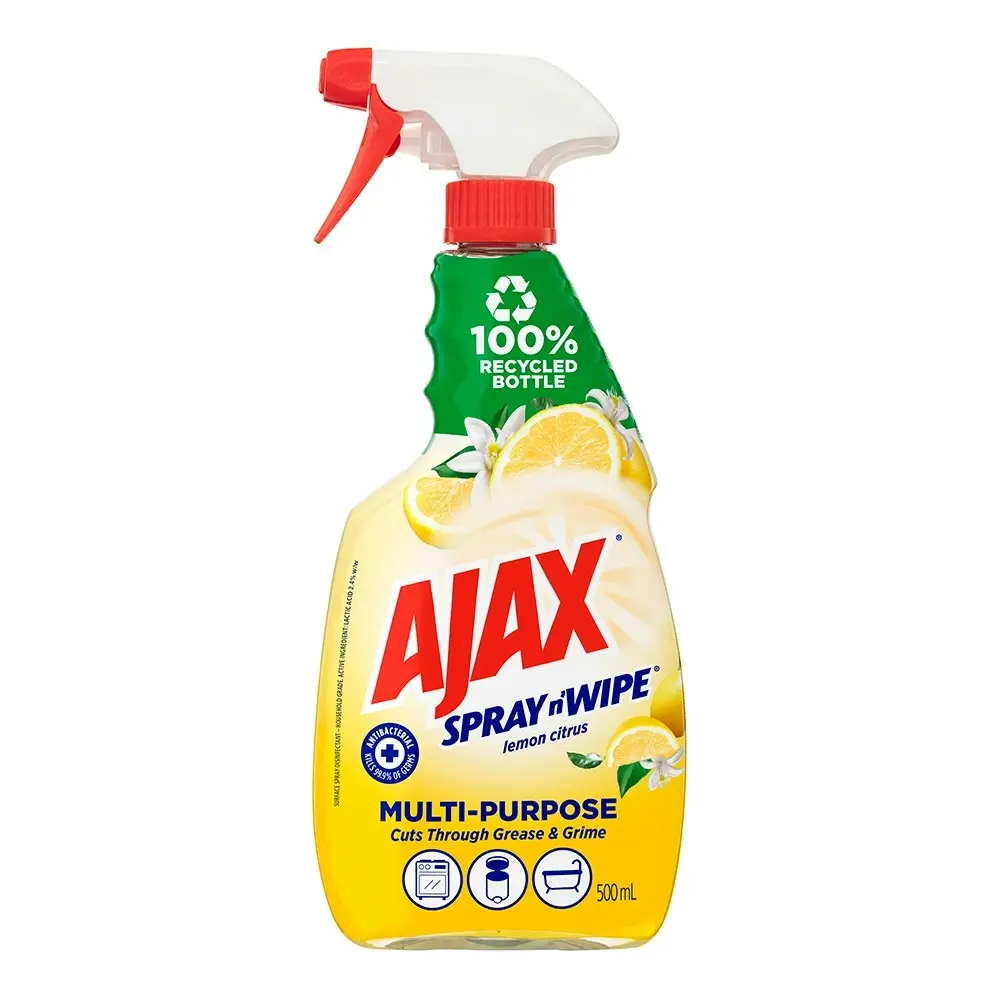 4x Ajax 500ml Spray n Wipe Multi-Purpose Grease/Grime Cleaner Spray Lemon Citrus