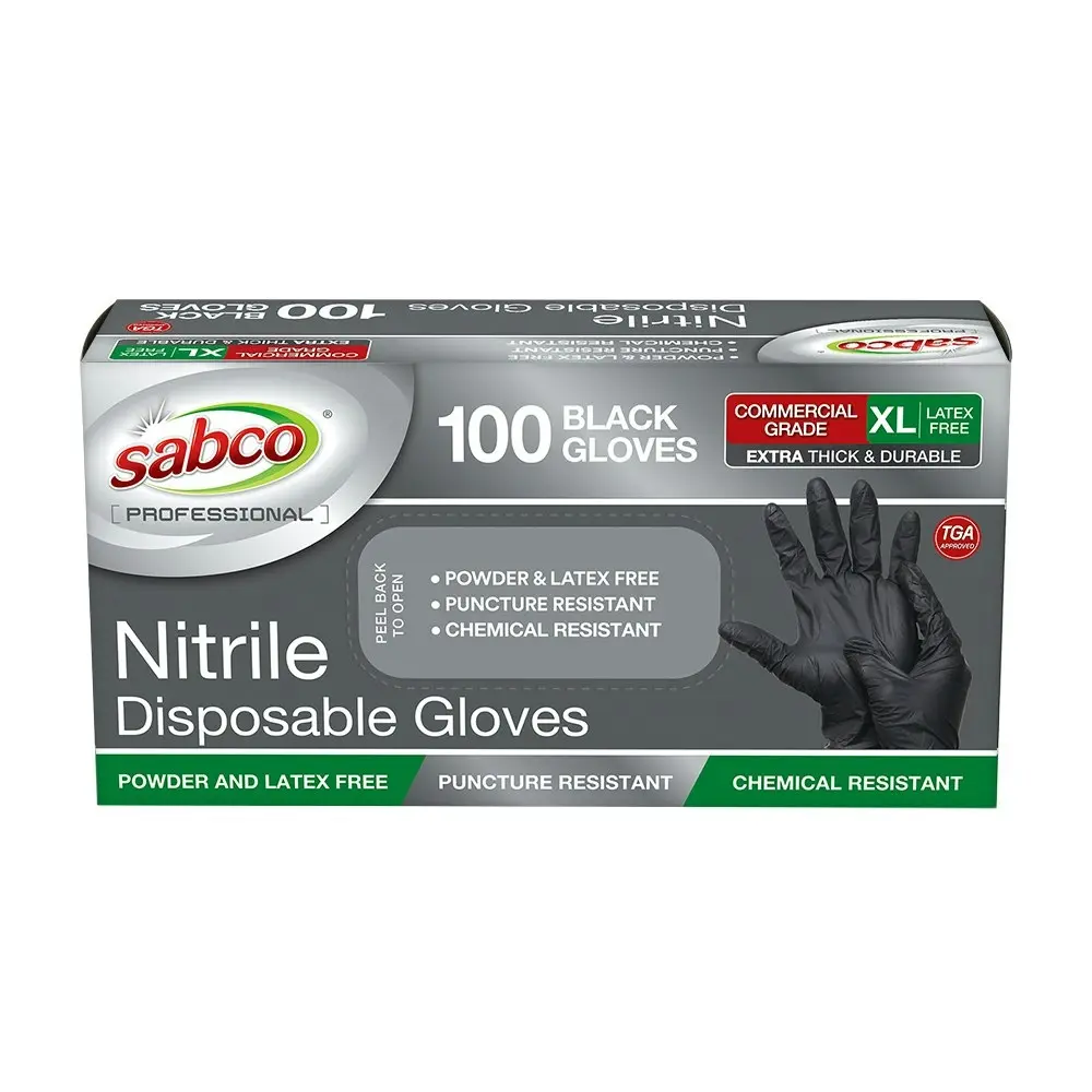 200pc Sabco Professional Disposable Nitrile Gloves XL Latex-Free Protection BLK