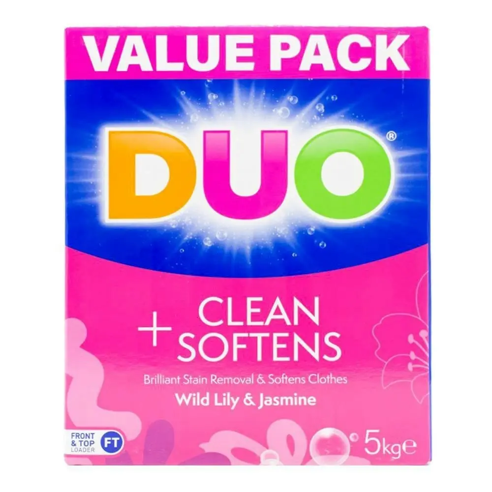 2x Duo Laundry Powder Wild Lily & Jasmine Cleans Soften Freshens Top Loader 5kg