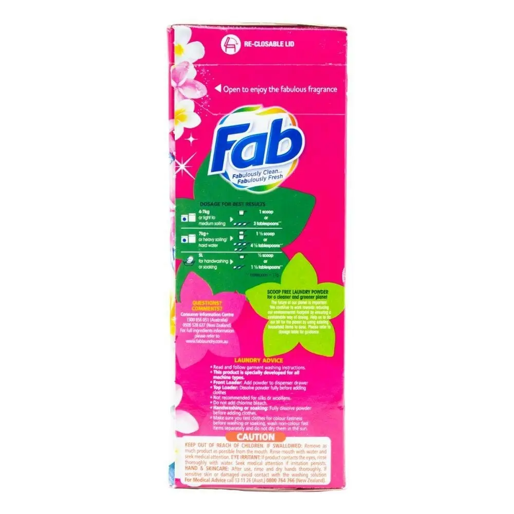 3x fab Laundry Powder Fresh Frangipani Front + Top Loader Clean Formula 2kg