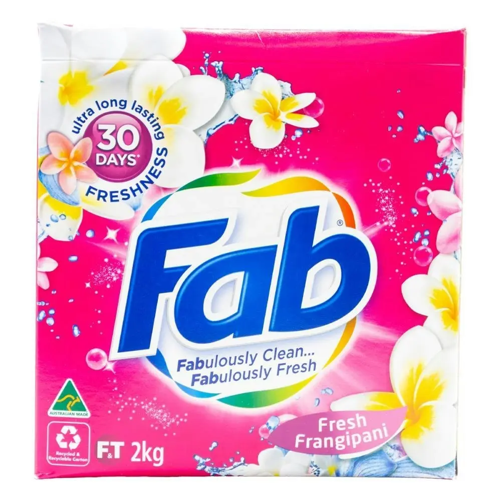 3x fab Laundry Powder Fresh Frangipani Front + Top Loader Clean Formula 2kg