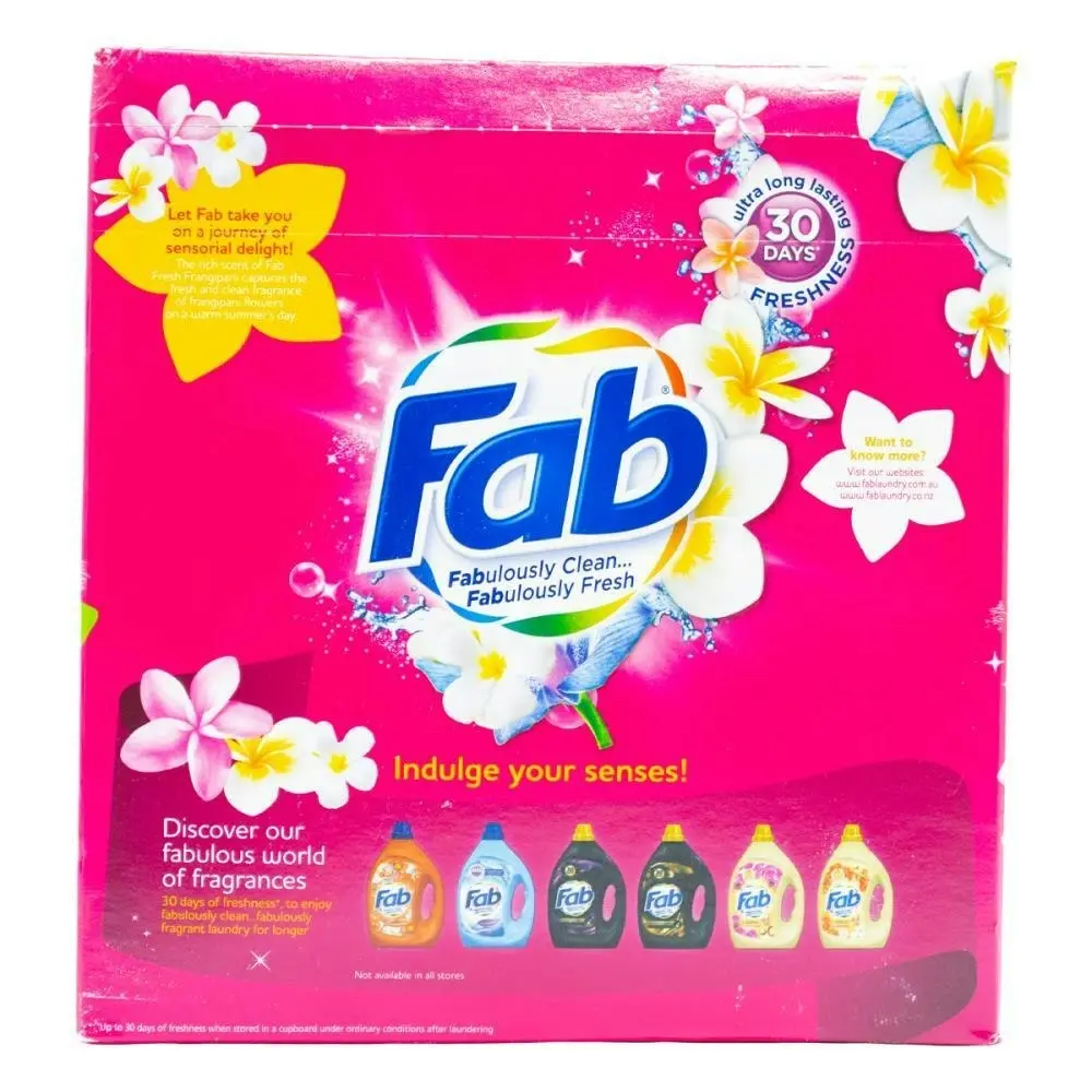 3x fab Laundry Powder Fresh Frangipani Front + Top Loader Clean Formula 2kg