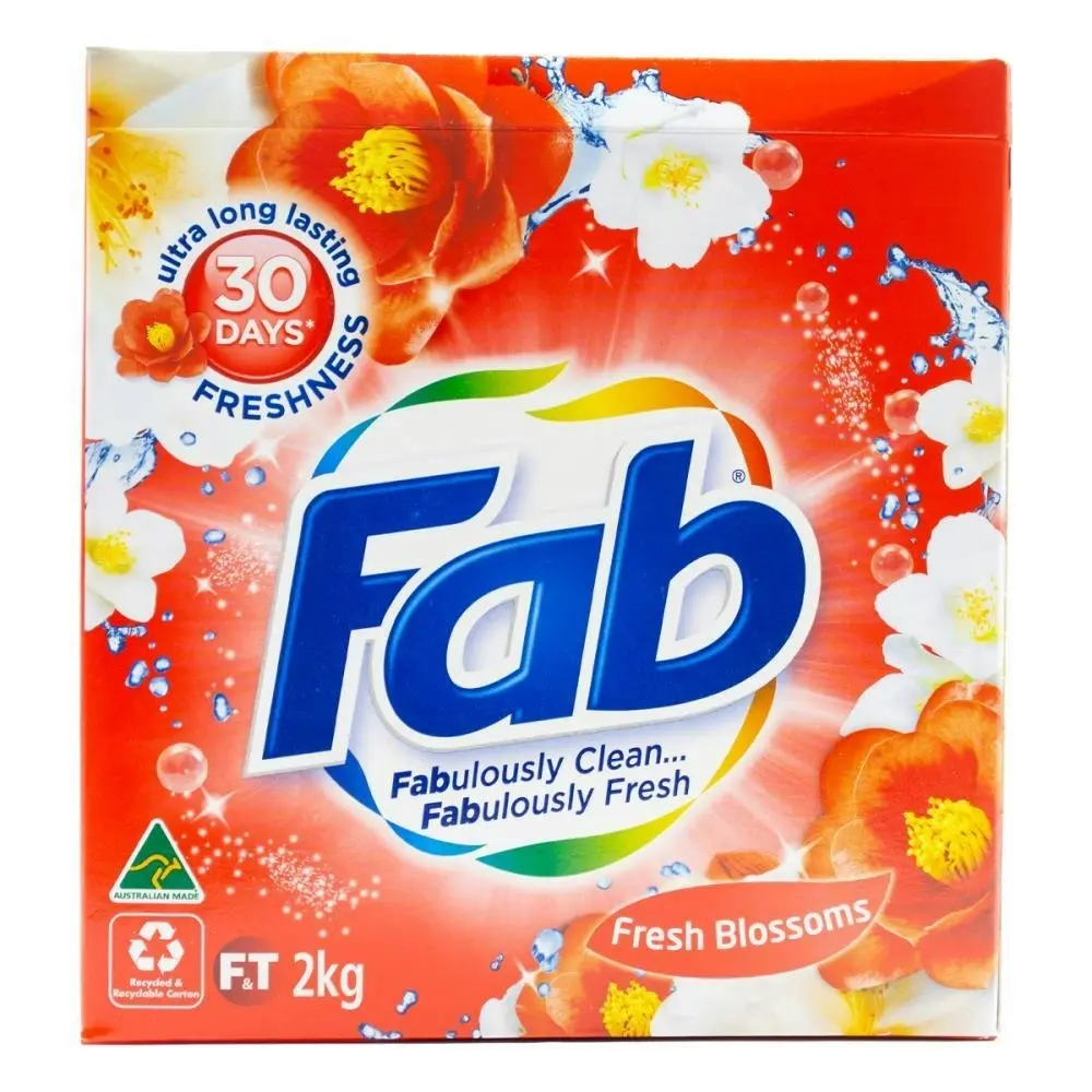 3x fab Laundry Powder Front & Top Loader Fresh Blossoms Cleans & Brightens 2kg