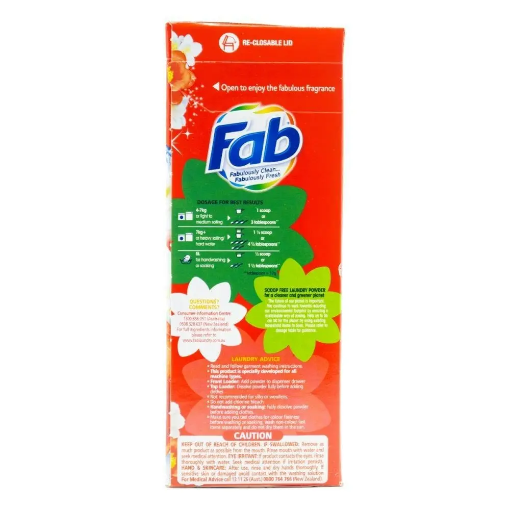 3x fab Laundry Powder Front & Top Loader Fresh Blossoms Cleans & Brightens 2kg