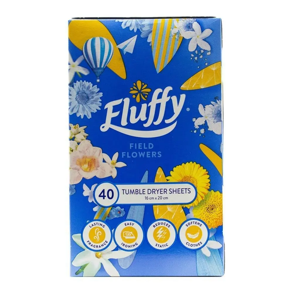 5x 40pc Fluffy Tumble Dryer Sheets Field Flowers Softens Fabrics Static Free