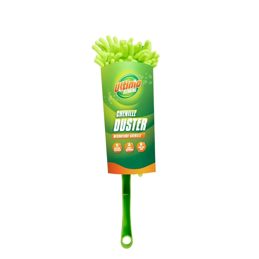 4x Ultimo Microfibre Chenille Duster Window Cleaner 33x8Cm 2 Asst Green/Grey