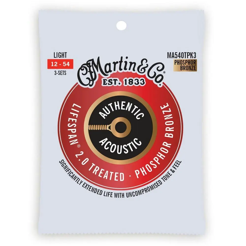 2x 3PK Martin Guitar Authentic Treated Strings 92/8 Phosphor MA540TPK3 Light