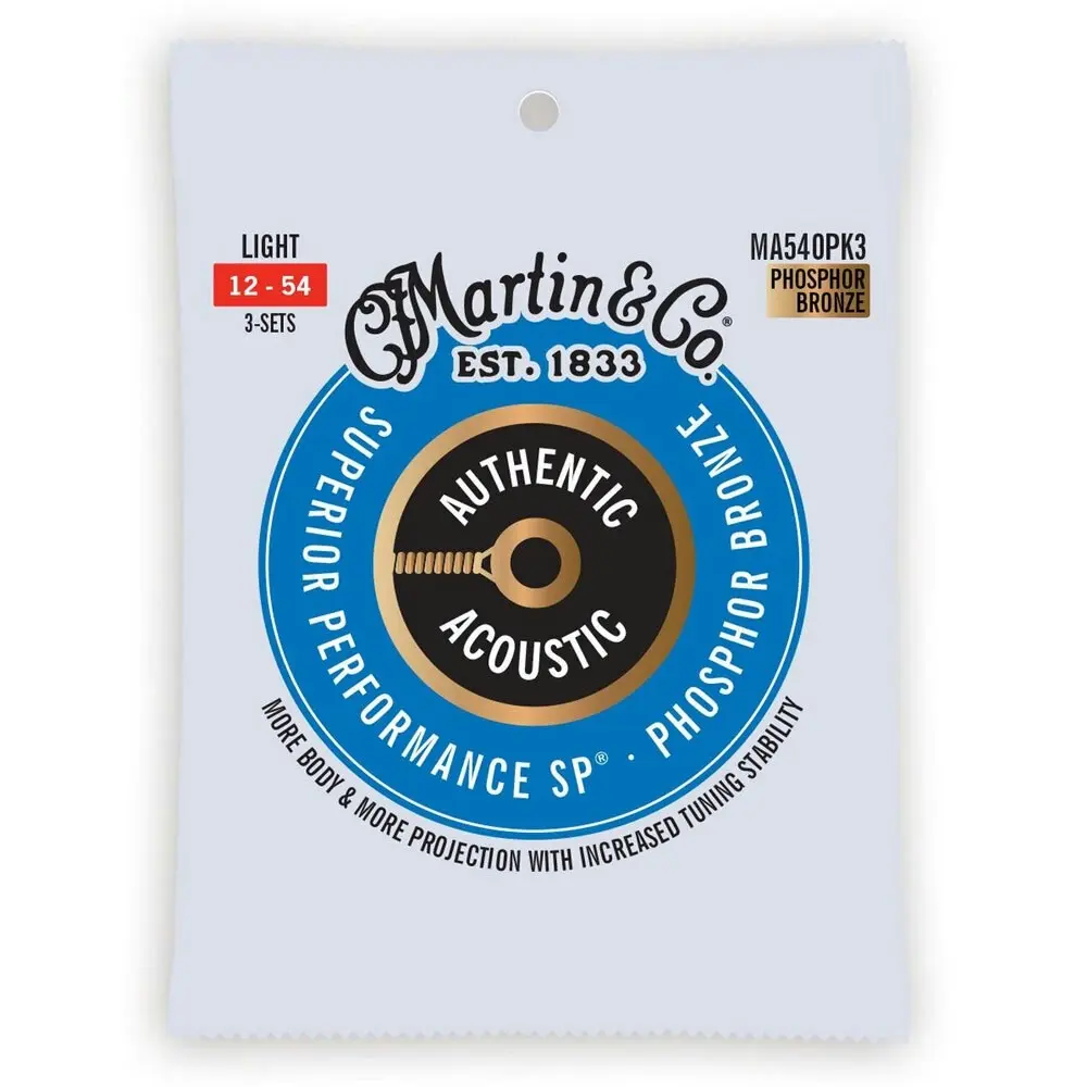 2x 3PK Martin Guitar Authentic Strings 92/8 Phosphor Bronze MA540PK3 Light Gauge