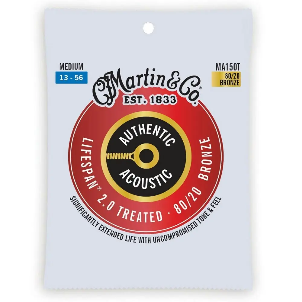 3x Martin Guitar Authentic Acoustic String Treated 80/20 Bronze MA150T Medium