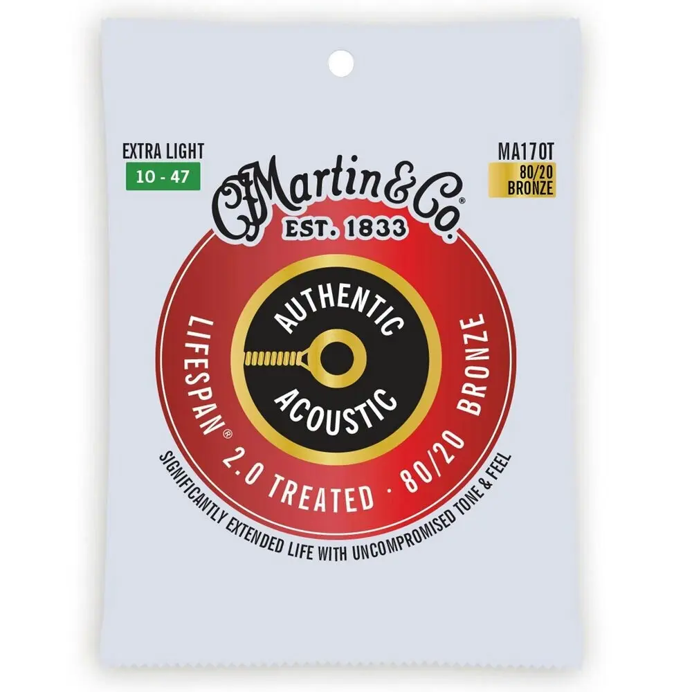 3x Martin Guitar Authentic Treated Strings 80/20 Bronze MA170T Extra Light Gauge