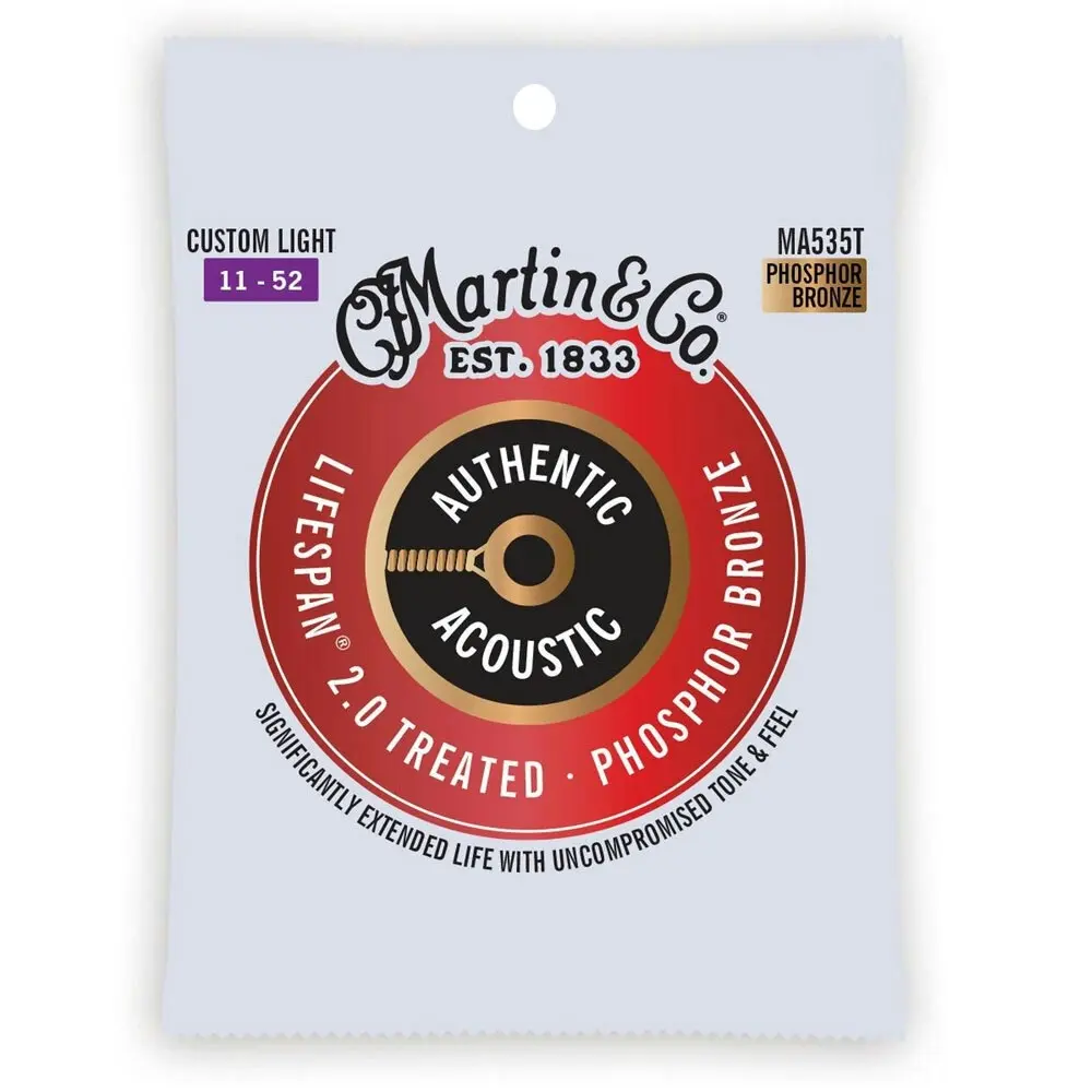 3x Martin Guitar Authentic Treated Strings 92/8 Phosphor MA535T Custom Light