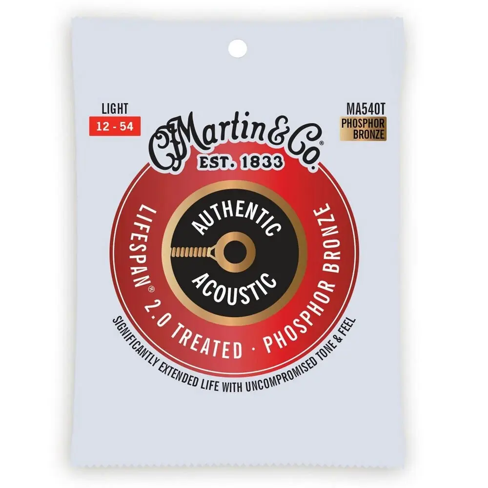 3x Martin Guitar Authentic Treated Strings 92/8 Phosphor Bronze MA540T Light