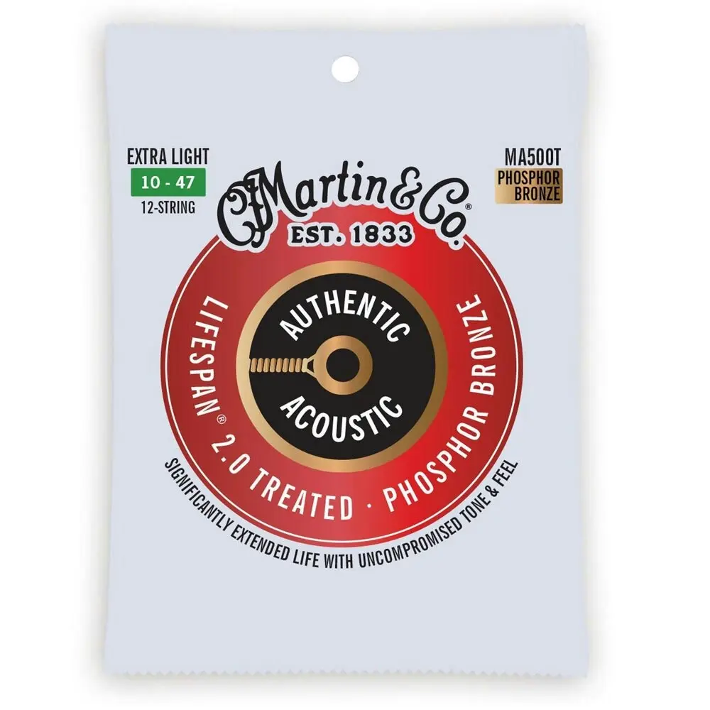 2x Martin Guitar Authentic Treated 12 Srings 92/8 Phosphor MA500T Extra Light