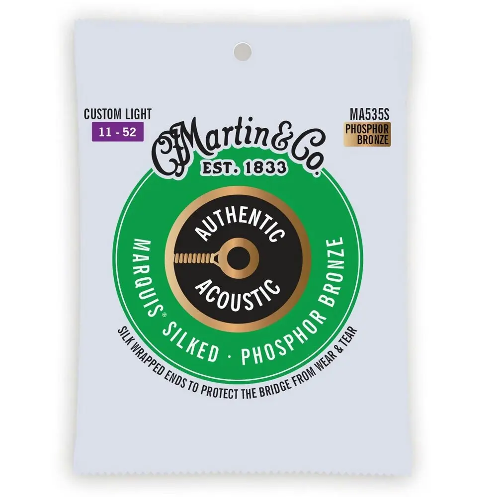 3x Martin Guitar Authentic Silked Strings 92/8 Phosphor MA535S Custom Light