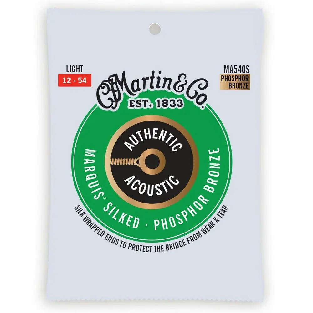 3x Martin Guitar Authentic Silked Strings 92/8 Phosphor Bronze MA540S Light