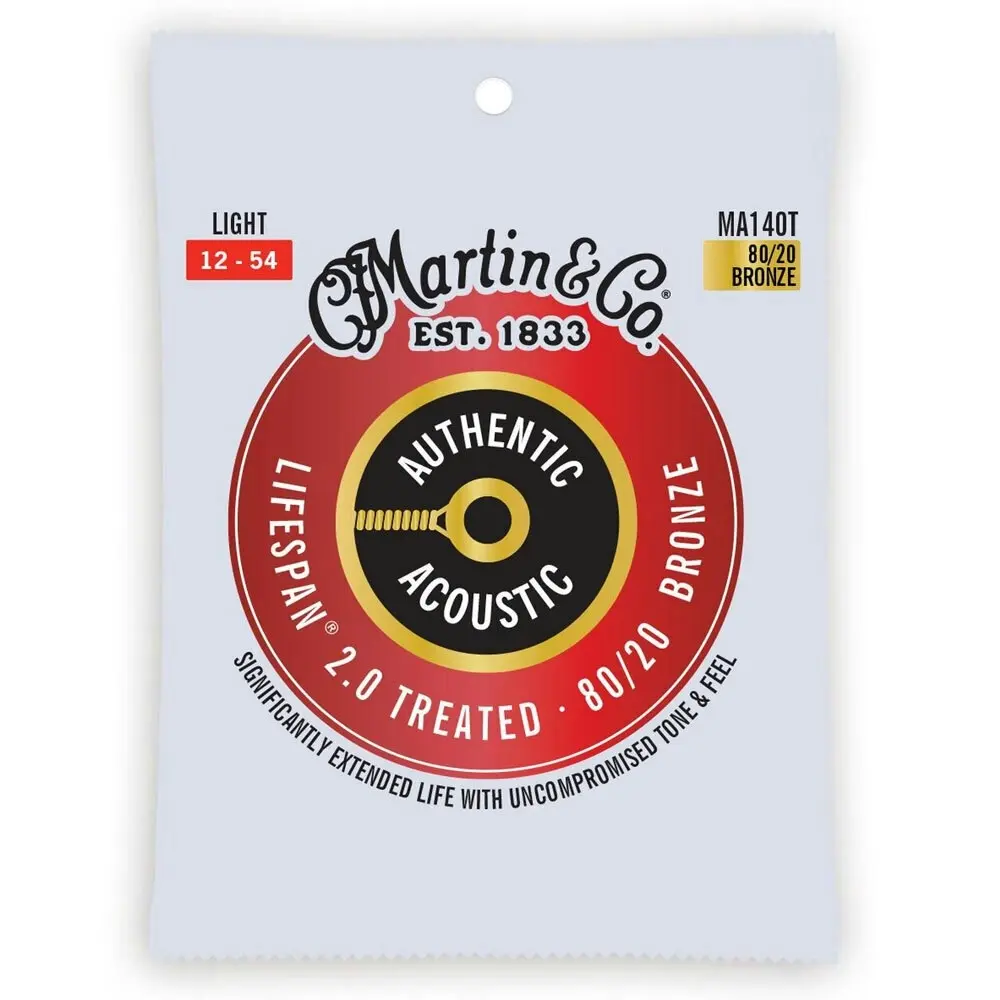 3x Martin Guitar Authentic Acoustic Treated Strings 80/20 Bronze MA140T Light