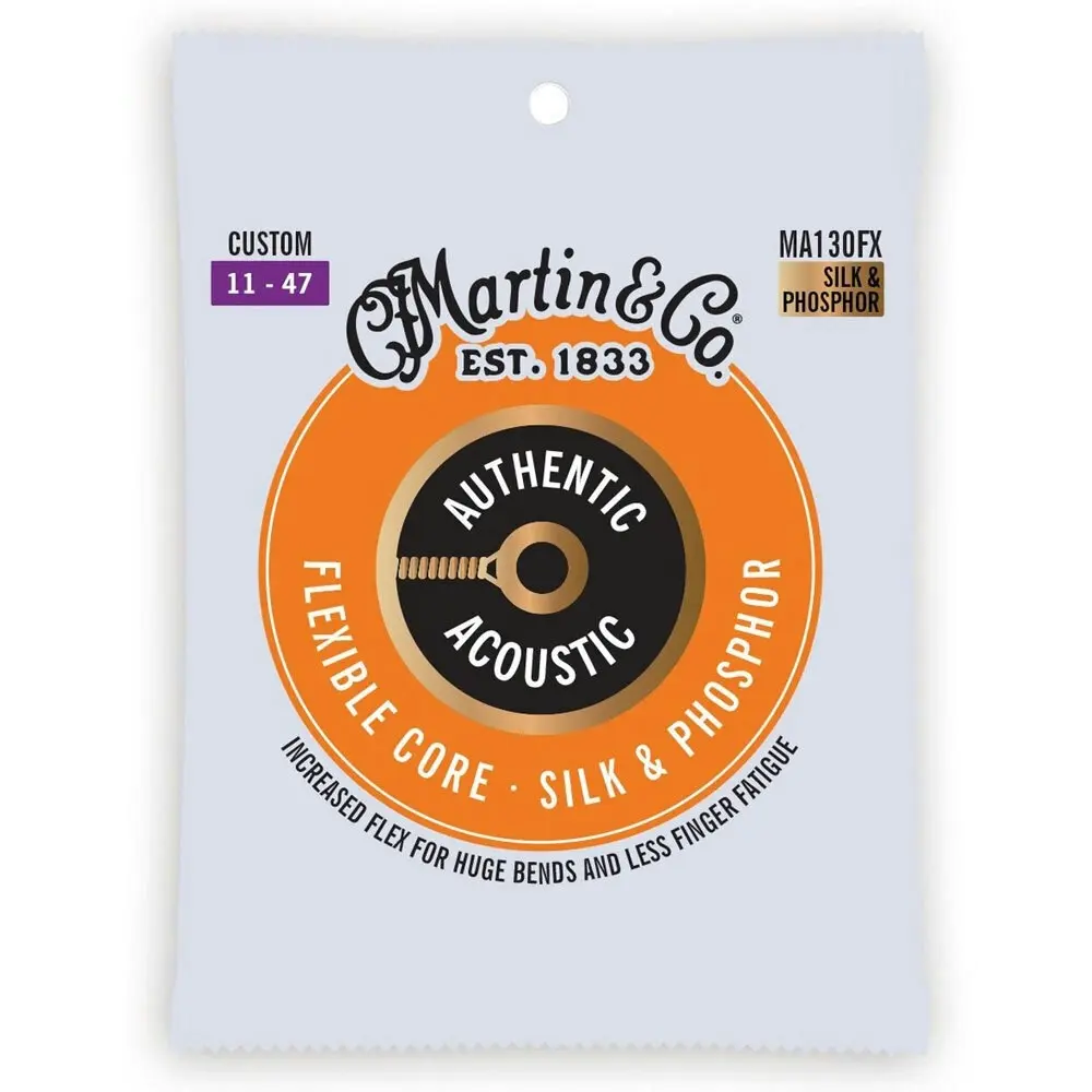 3x Martin Guitar Authentic Acoustic Flexible Strings Silk/Steel MA130FX Custom