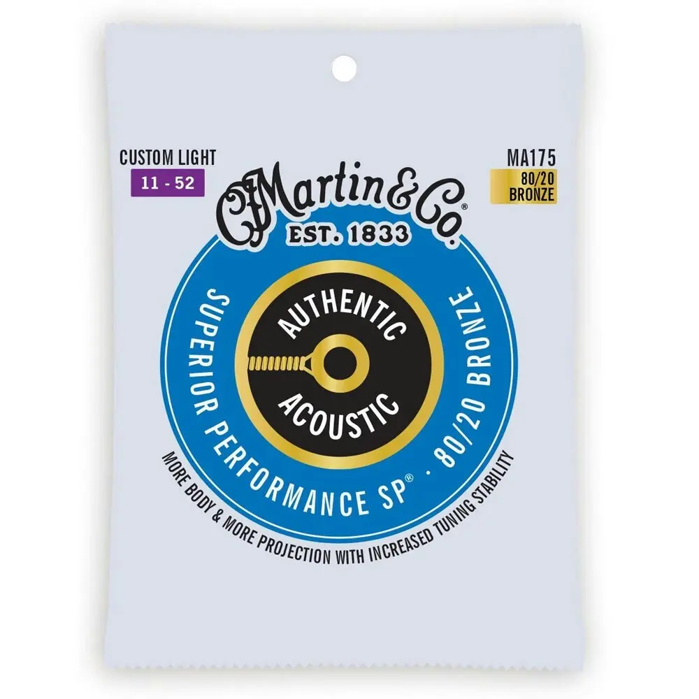 3x Martin Guitar Authentic Acoustic Strings 80/20 Bronze MA175 Custom Light