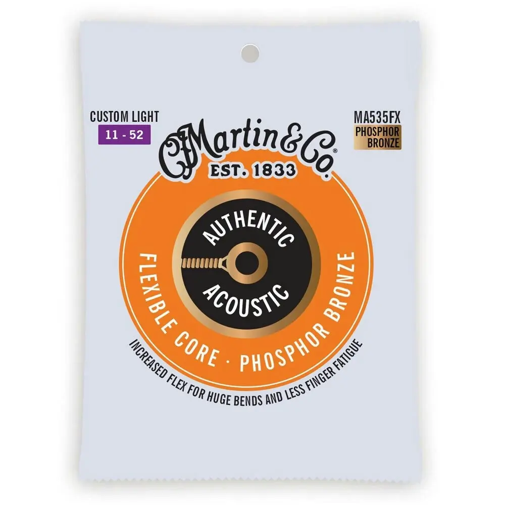 3x Martin Guitar Authentic Flexible Strings 92/8 Phosphor MA535FX Custom Light