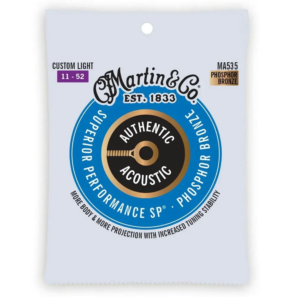 3x Martin Guitar Authentic Strings 92/8 Phosphor Bronze MA535 Custom Light Gauge