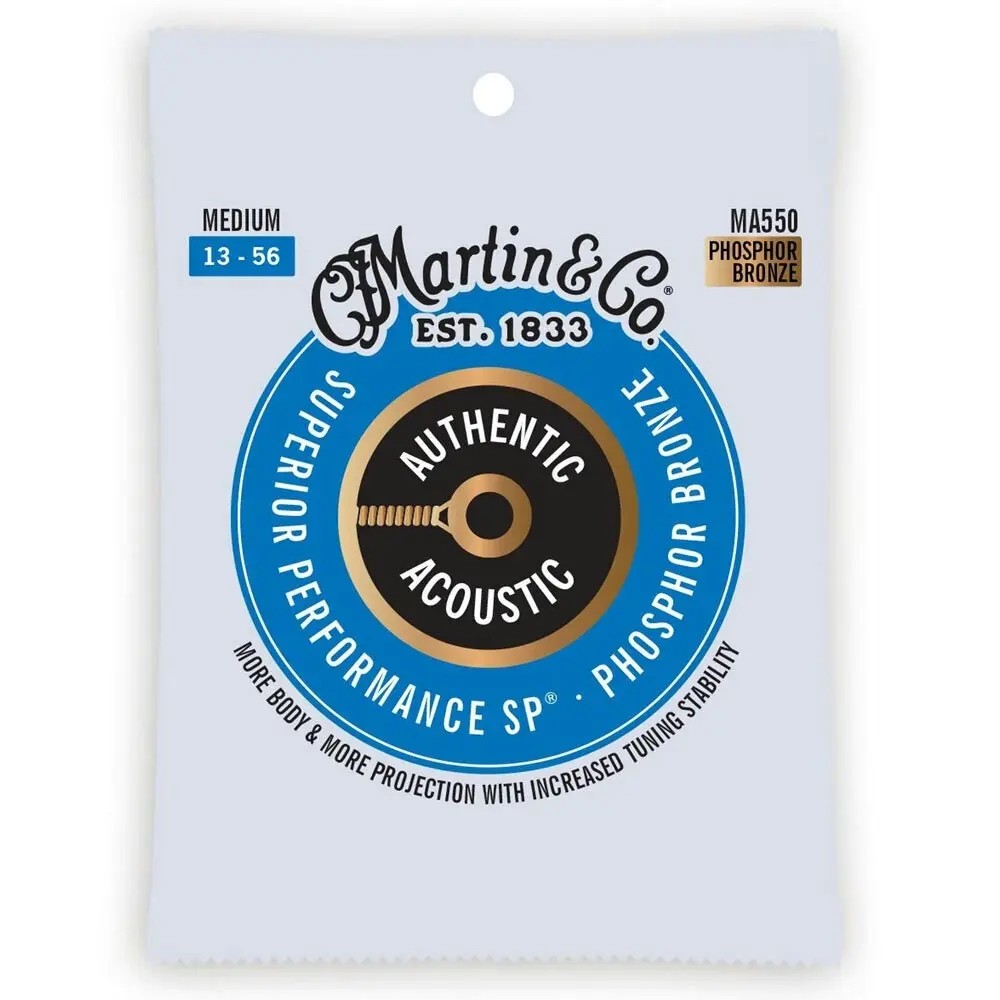 3x Martin Guitar Authentic Acoustic Strings 92/8 Phosphor Bronze MA550 Medium