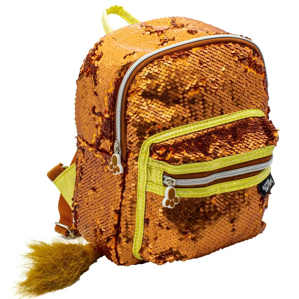 2x Glitter Critters Catch Me Sequin Kids Backpack w/Compartments/Straps Lion