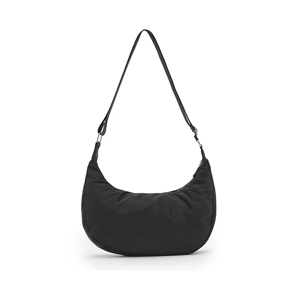 Tosca Everyday Nylon Hobo Shoulder Compact Crescent Purse Handbag Black