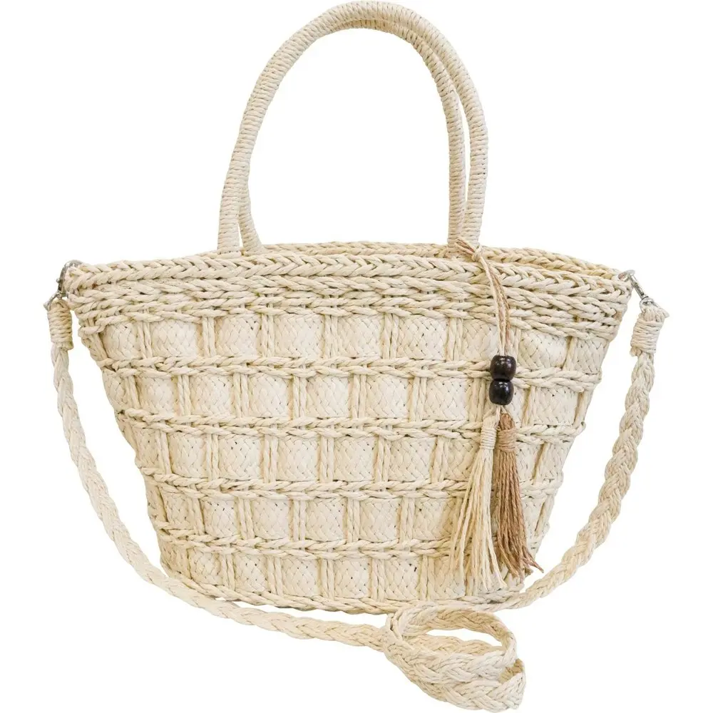 2x LVD Women's/Ladies Woven Baskette Beach Handbag/Shoulder Bag 40cm Natural