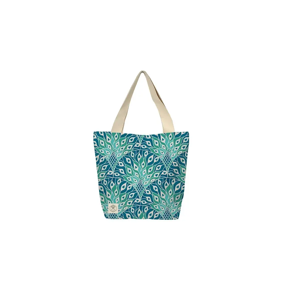 2x Good Vibes Beach Bag With Inner Pocket Zip Peacock Paradise Print 50x42x15cm