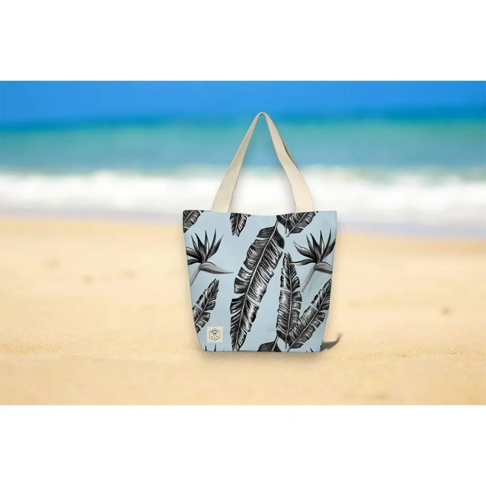 2x Good Vibes Beach Bag  w/Inner Pocket Zip Closr Sorrento Palm Print 50x42x15cm