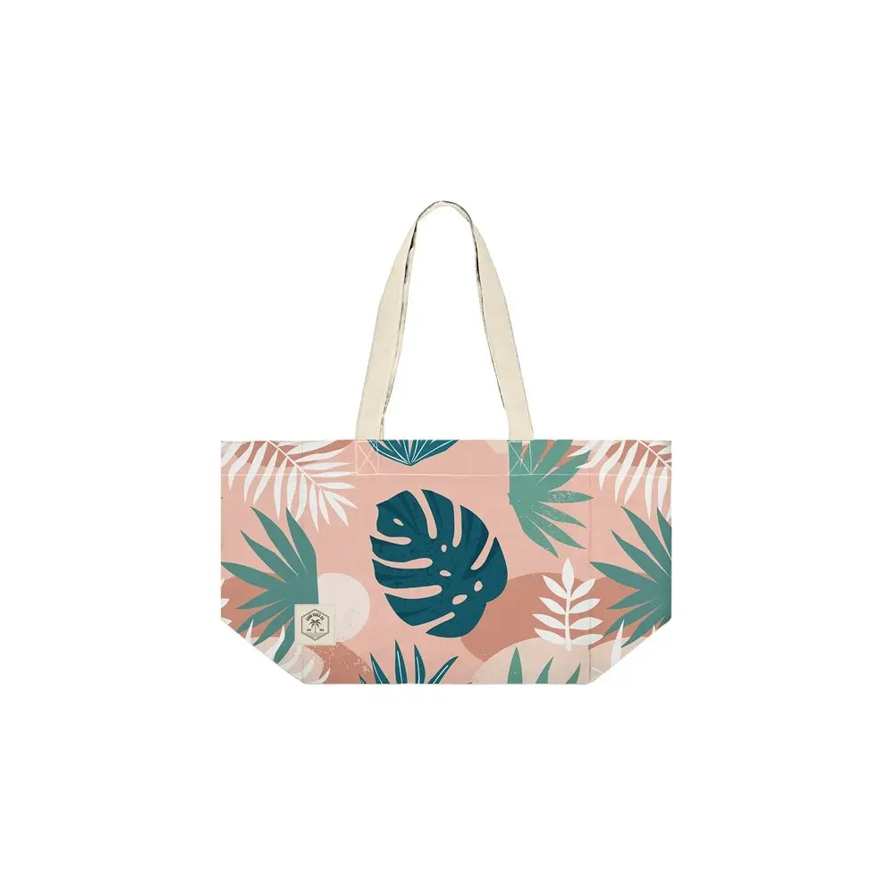 2x Good Vibes Everyday Durable Eco Folding Tote Bag Blush Palm Print 34x38x20cm