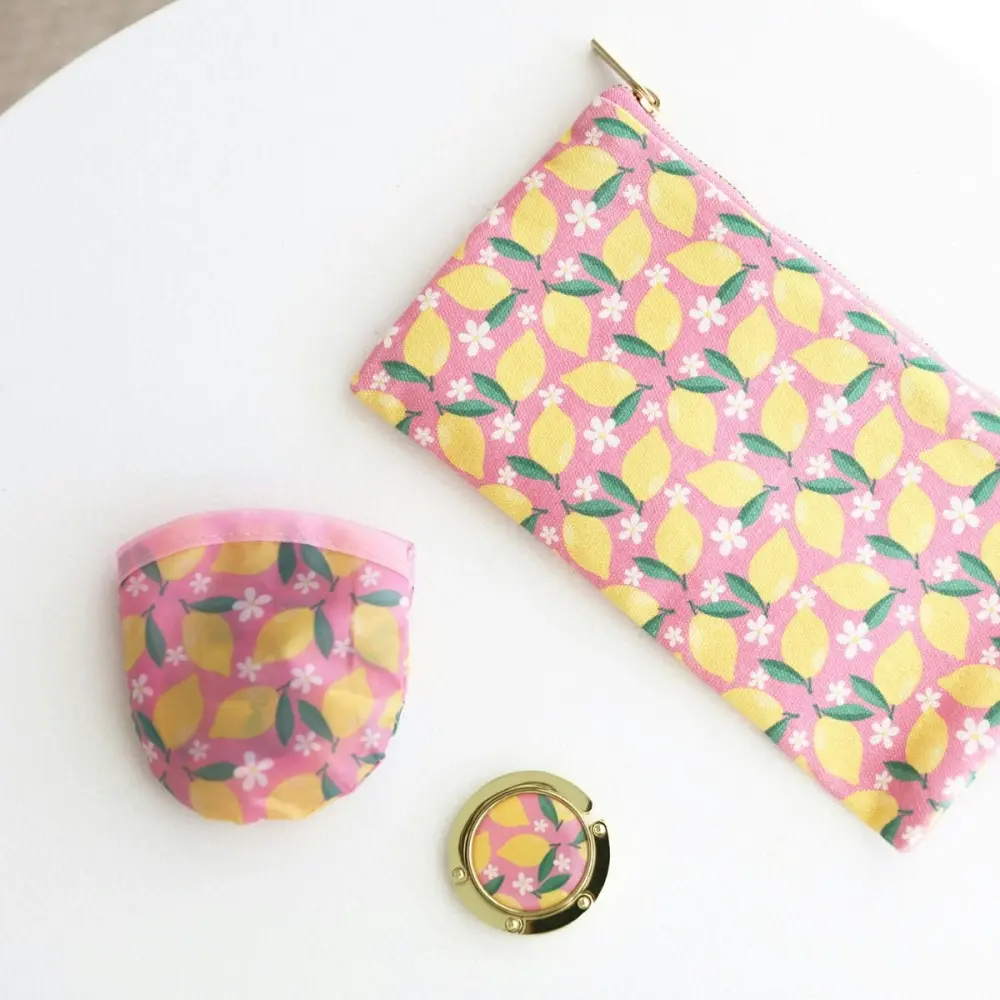 2x Splosh Handbag Accessories Organiser Storage Pouch 20x11cm Lemon Print