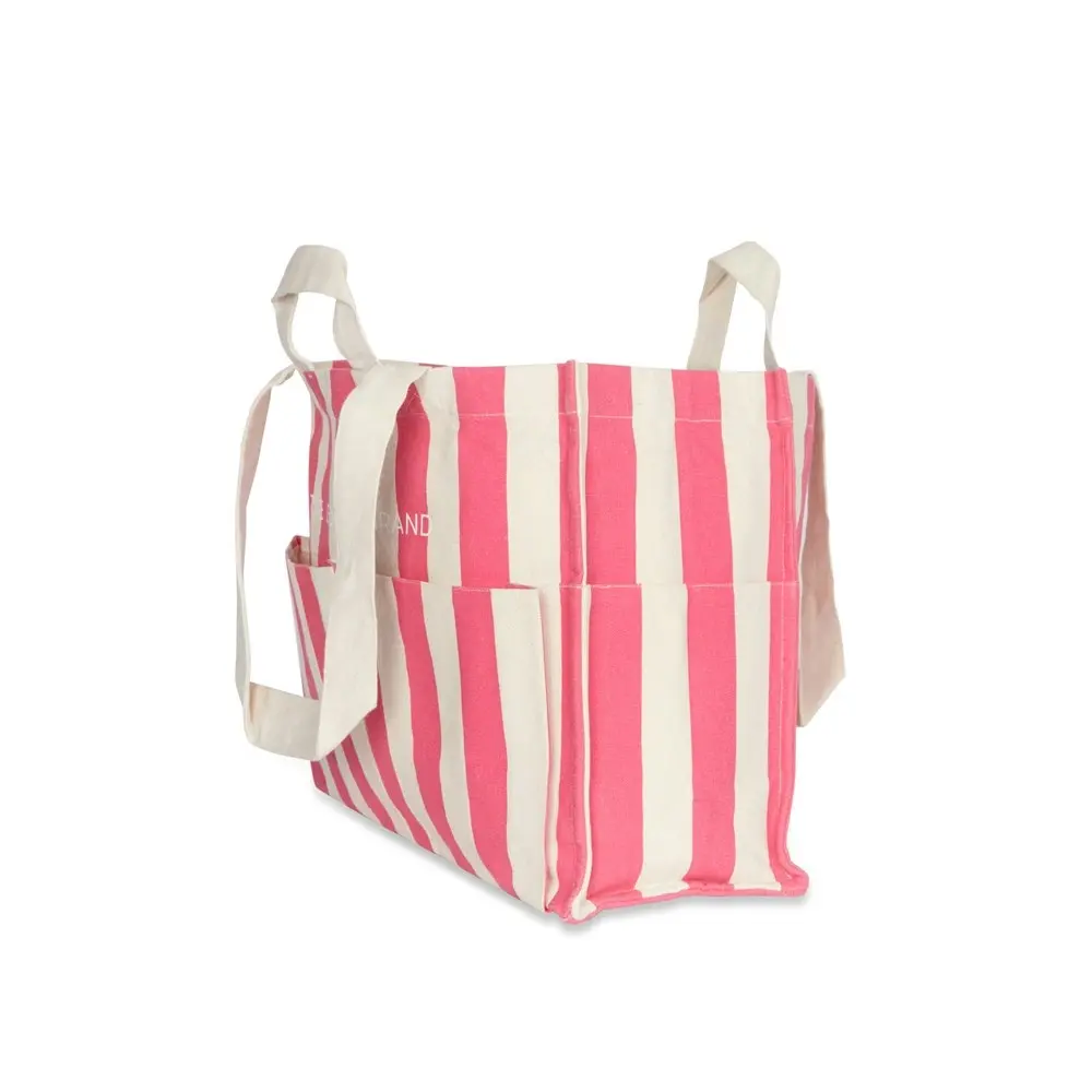 The Good Brand Women's Cotton 40cm Everyday Tote Bag Handbag Hot Pink Stripe