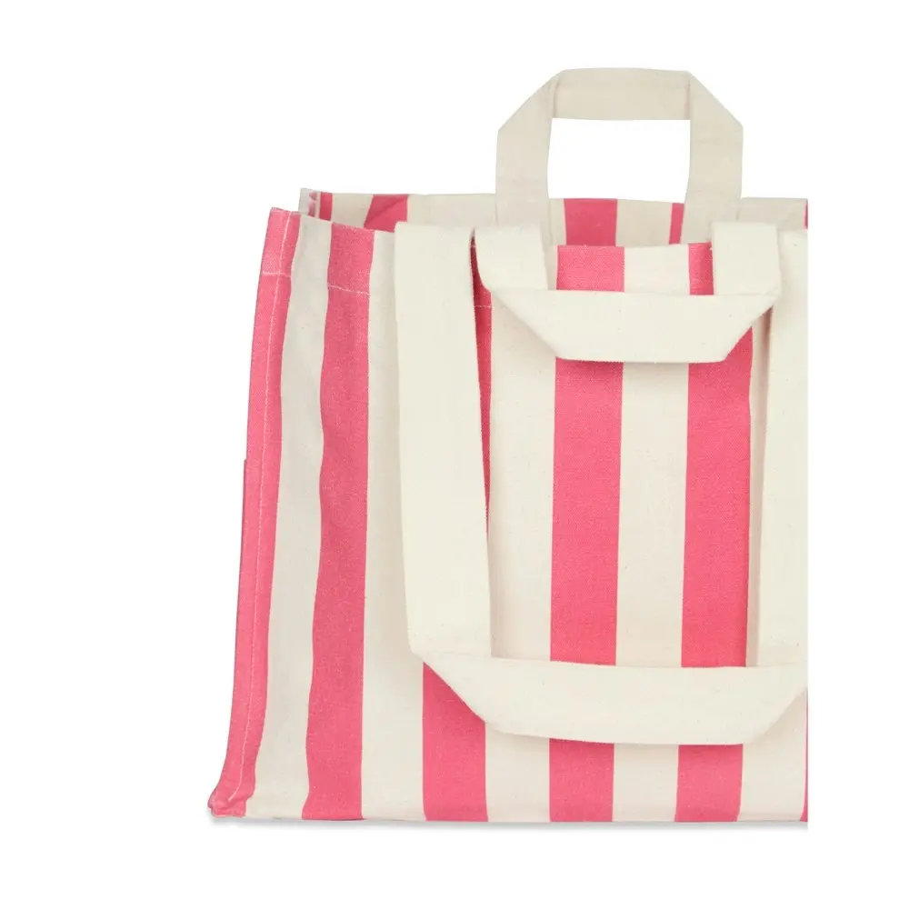 The Good Brand Women's Cotton 40cm Everyday Tote Bag Handbag Hot Pink Stripe