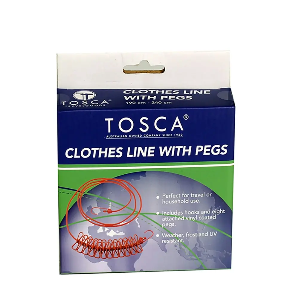 2x Tosca Travel Portable 2m Elasticated Clothes Drying Line Rack With Pegs