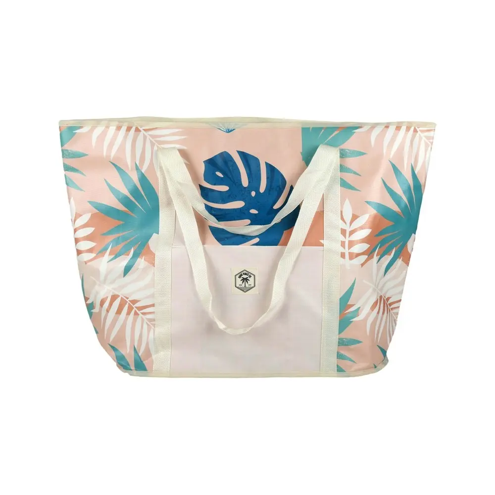 2x Good Vibes Outdoor Camping Jumbo Beach Carry Bag Blush Palm Print 47x72x25cm