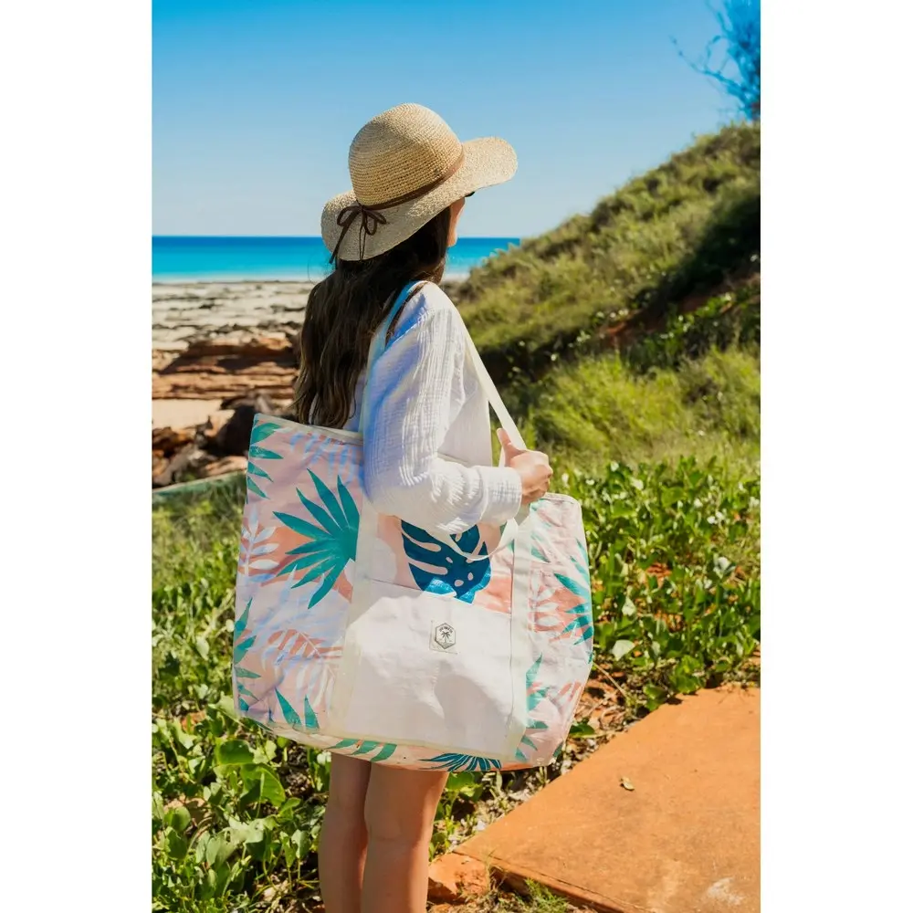 2x Good Vibes Outdoor Camping Jumbo Beach Carry Bag Blush Palm Print 47x72x25cm