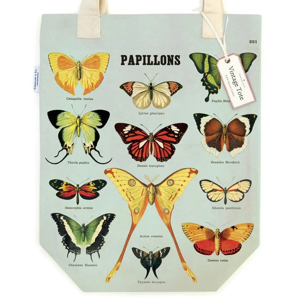 Cavallini Cotton Tote Bag Travel/Shopping Carry Handbag 33x40cm Butterflies