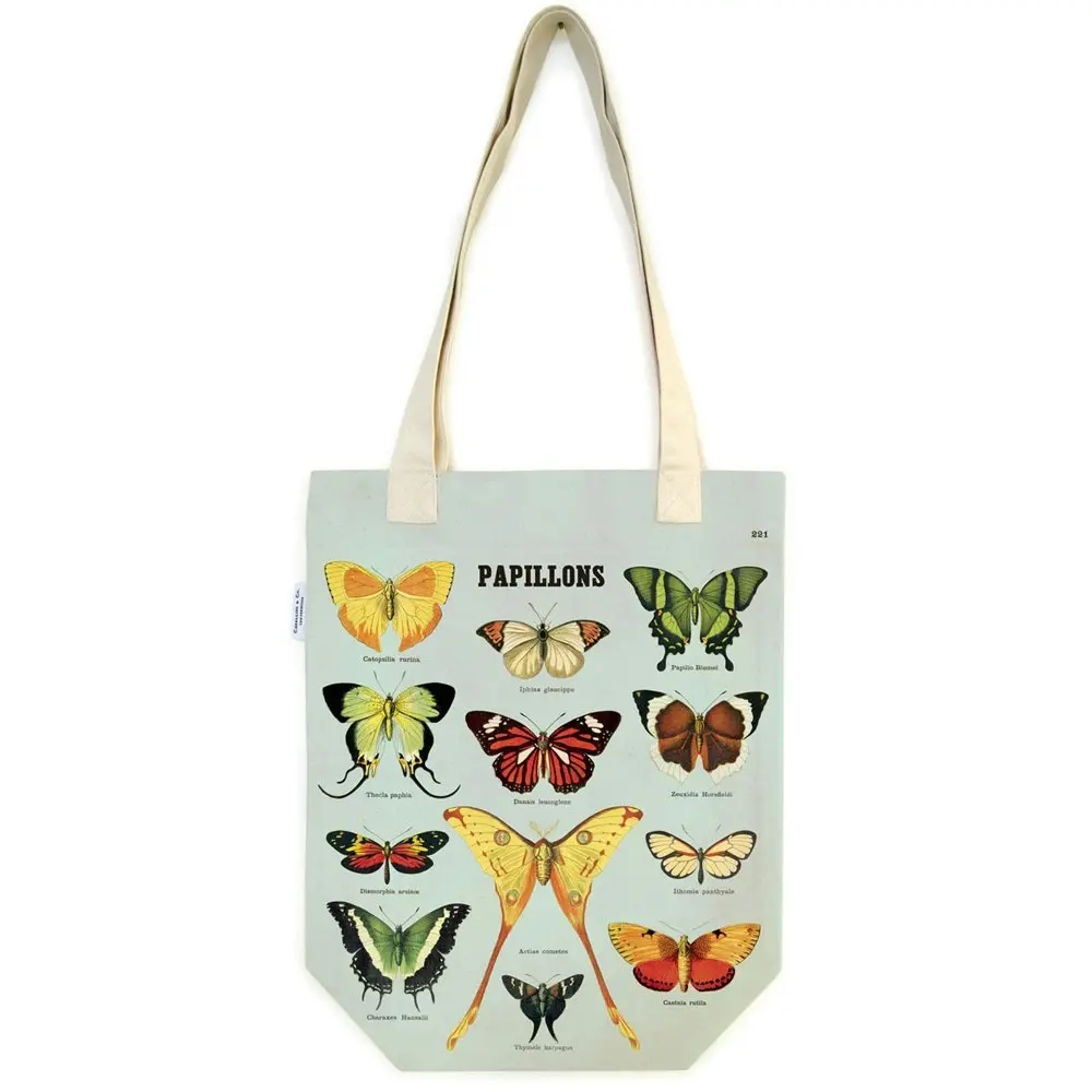 2x Cavallini Cotton Tote Bag Travel/Shopping Carry Handbag 33x40cm Butterflies