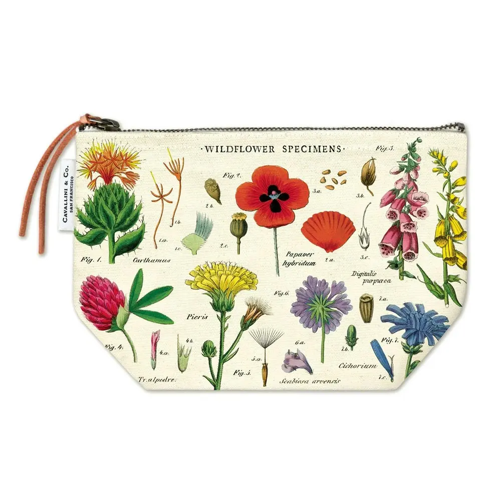 2x Cavallini Cotton Hand Carry Zipped Pouch Handy Organiser 22x15cm Wildflowers