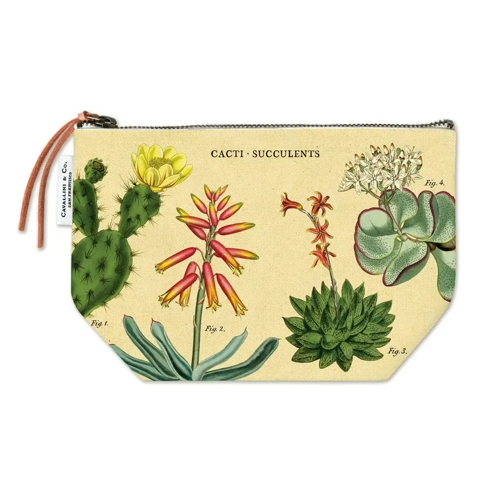 2x Cavallini Cotton Hand Carry Zipped Pouch Handy Organiser 22x15cm Succulents