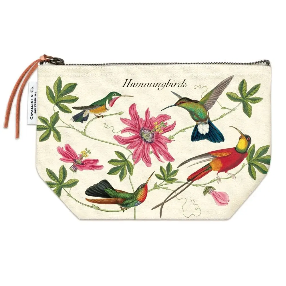 2x Cavallini Cotton Hand Carry Zipped Hand Pouch Organiser Hummingbirds 22x15cm