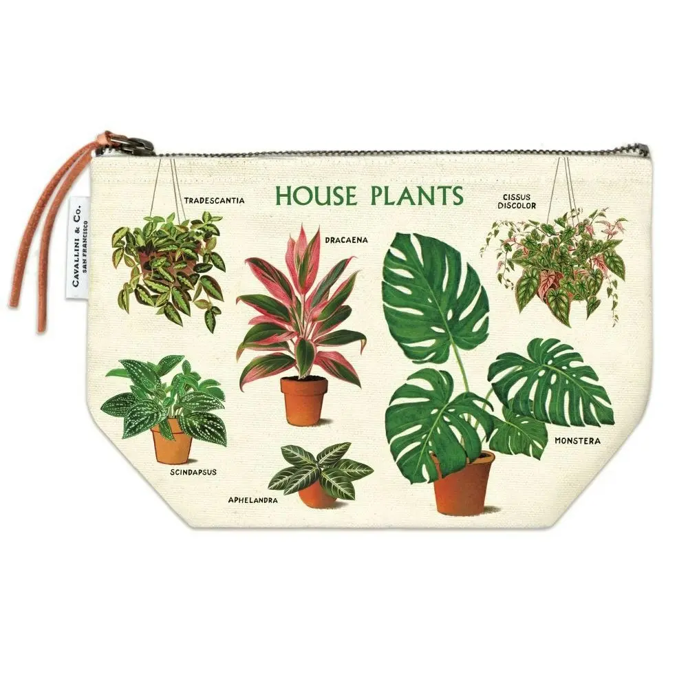 2x Cavallini Cotton Hand Carry Zipped Hand Pouch Organiser House Plants 22x15cm