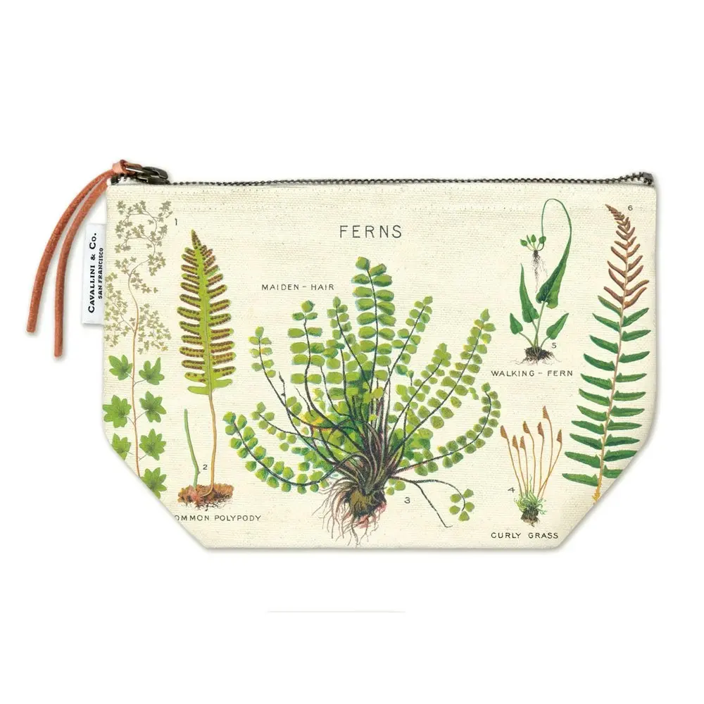 2x Cavallini Cotton Hand Carry Zipped Pouch Outdoor Organiser Ferns 22x15cm