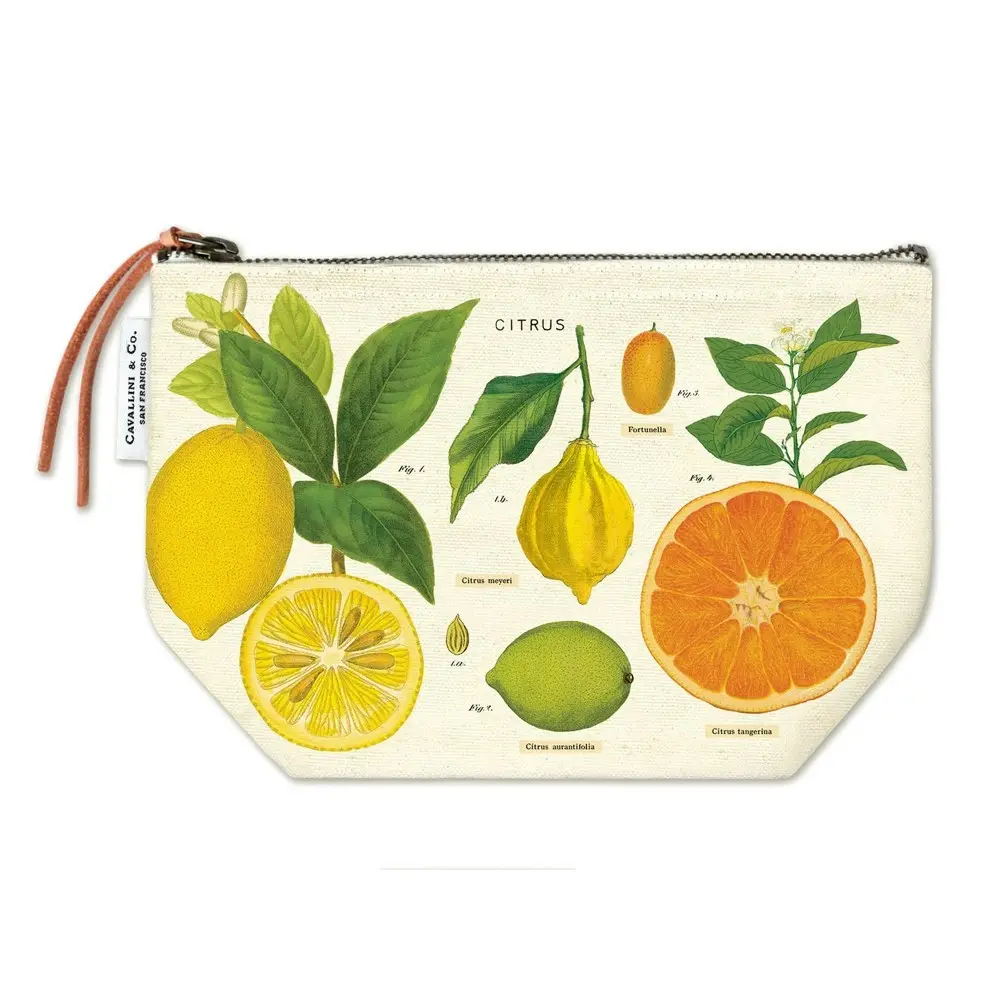 2x Cavallini Cotton Hand Carry Zipped Pouch Portable Organiser Citrus 22x15cm