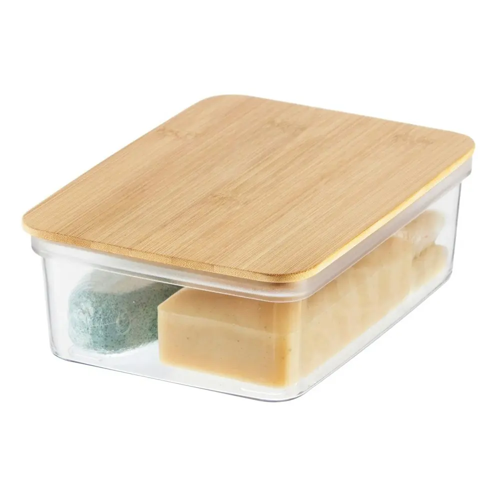 2x Oggi Storage Bin Stackable Food Container Organiser w/ Bamboo Lid Small Clear