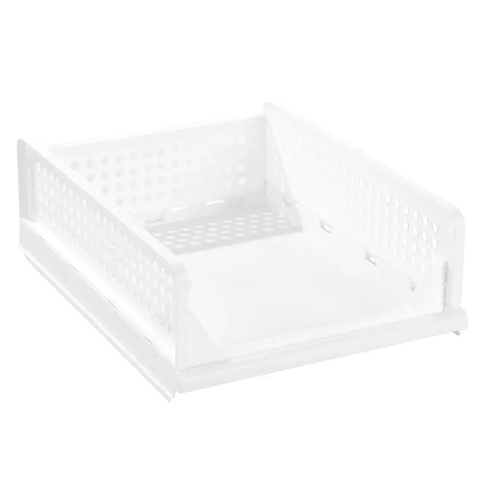 2x Boxsweden Foldaway 42.5x14cm Stackable Storage Basket/Organiser Medium White